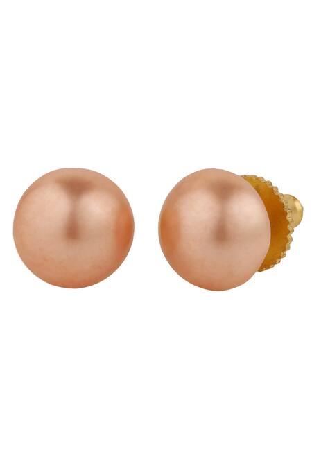 Anaash_Orange Pearl Manufactured Circular Stud Earrings_Online_at_Aza_Fashions