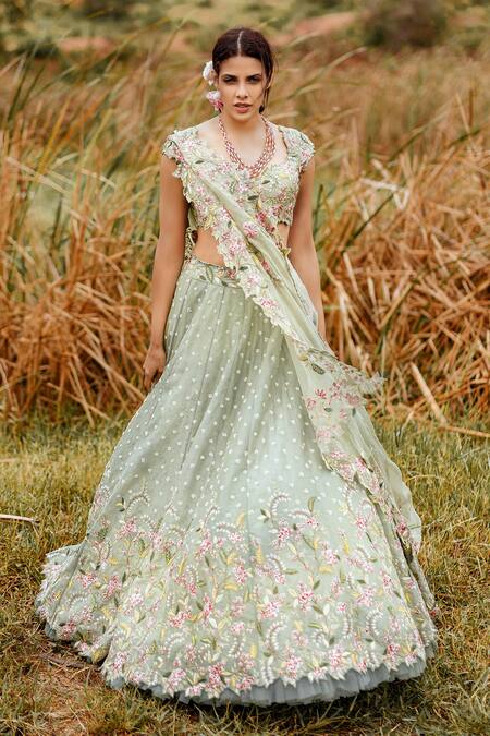 Anushree Reddy_Green Organza Embroidered Lehenga Set_Online_at_Aza_Fashions