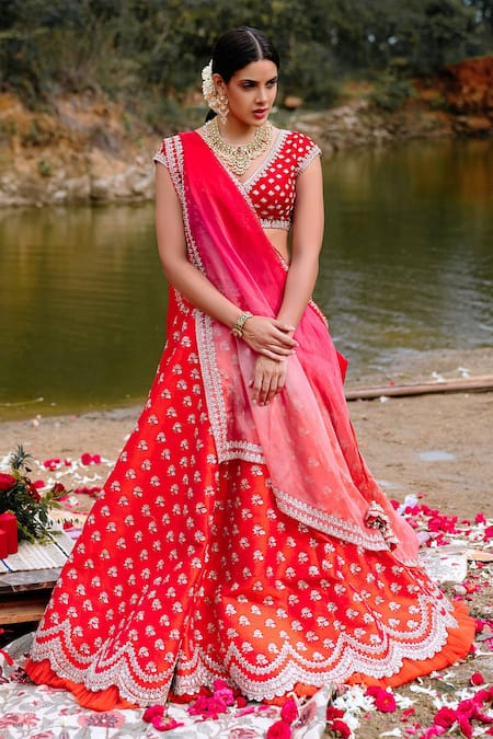 BridalTrunk - Online Indian Multi Designer Fashion Shopping LAVENDER RAW  SILK LEHENGA SET WITH TEMPLE BORDER