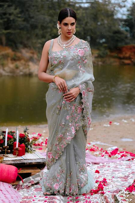 Anushree Reddy Green Organza Saree With Blouse