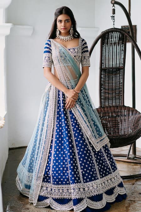 Anushree Reddy Blue Raw Silk Embroidered Lehenga Set