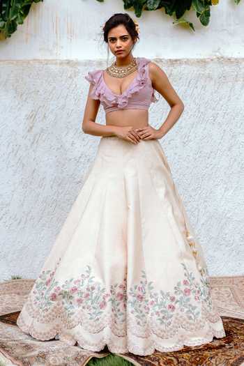 Buy Anushree Reddy White Raw Silk Embroidered Lehenga And Blouse Set at Aza Fashions Buy_Anushree Reddy_White Raw Silk Embroidered Lehenga And Blouse Set_at_Aza_Fashions