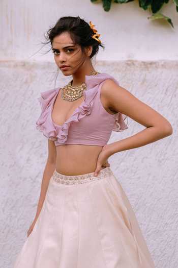 Shop Anushree Reddy White Raw Silk Embroidered Lehenga And Blouse Set at Aza Fashions Shop_Anushree Reddy_White Raw Silk Embroidered Lehenga And Blouse Set_at_Aza_Fashions