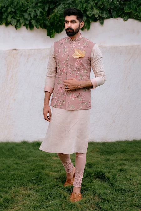 Anushree Reddy Peach Embroidered Bundi And Kurta Set 