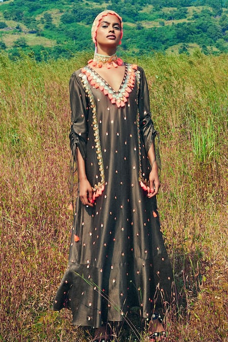 Maison Blu Silk Embroidered Dress 