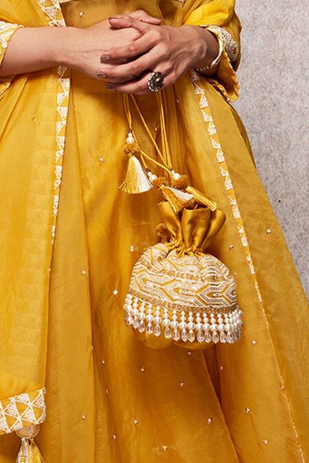 Ajiesh Oberoi_Yellow Embroidery, Beads Potli Bag_Online_at_Aza_Fashions