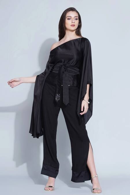Buy Angry Owl Black Modal Owl Motif One Shoulder Top And Pant Set Online at Aza Fashions Buy_Angry Owl_Black Modal Owl Motif One Shoulder Top And Pant Set _Online_at_Aza_Fashions