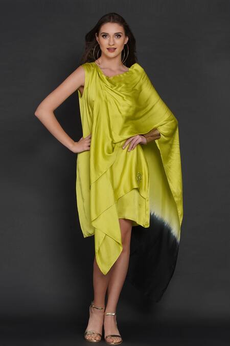 Angry Owl_Green Modal Owl Motif Neck Two Way Dress _Online_at_Aza_Fashions