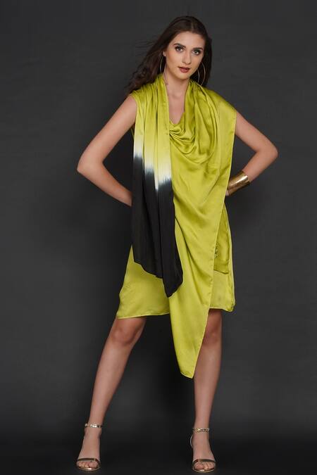 Shop_Angry Owl_Green Modal Owl Motif Neck Two Way Dress _Online_at_Aza_Fashions