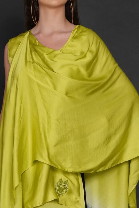 Angry Owl_Green Modal Owl Motif Neck Two Way Dress _at_Aza_Fashions