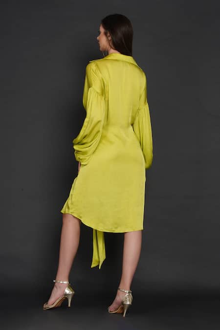 Shop Angry Owl Green Modal Owl Motif Collared Neck Front Tie-up Shirt Dress at Aza Fashions Shop_Angry Owl_Green Modal Owl Motif Collared Neck Front Tie-up Shirt Dress _at_Aza_Fashions