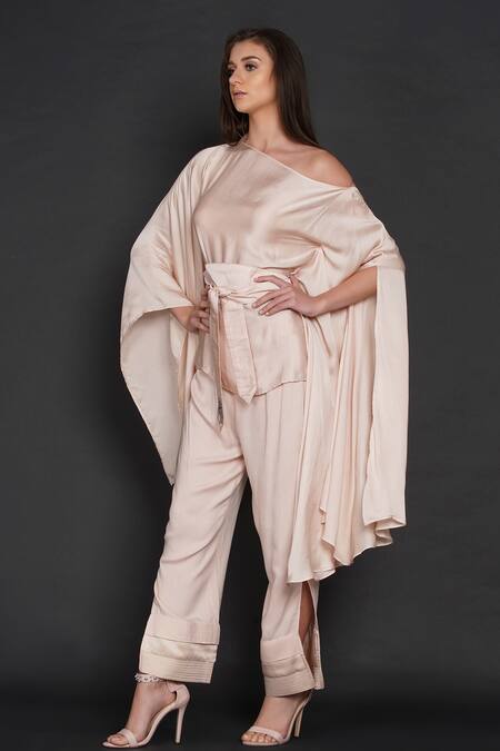 Angry Owl Pink Modal Owl Motif One Shoulder Flared Sleeve Top And Pant Set Online at Aza Fashions Angry Owl_Pink Modal Owl Motif One Shoulder Flared Sleeve Top And Pant Set _Online_at_Aza_Fashions