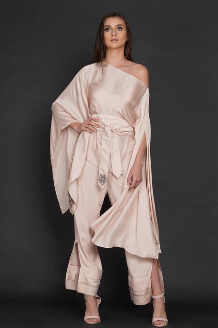 Buy Angry Owl Pink Modal Owl Motif One Shoulder Flared Sleeve Top And Pant Set Online at Aza Fashions Buy_Angry Owl_Pink Modal Owl Motif One Shoulder Flared Sleeve Top And Pant Set _Online_at_Aza_Fashions