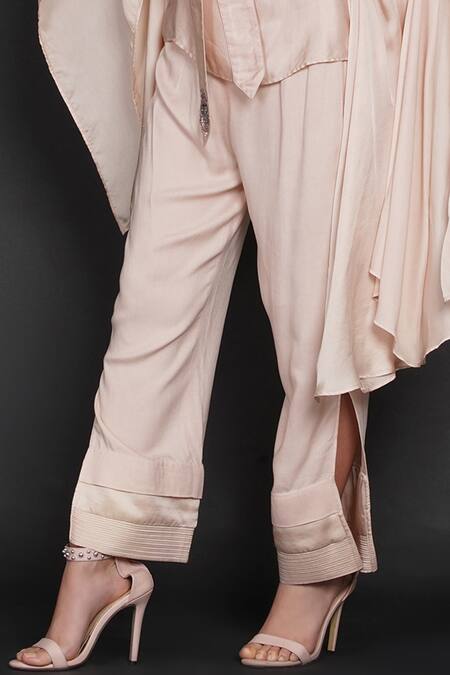 Shop Angry Owl Pink Modal Owl Motif One Shoulder Flared Sleeve Top And Pant Set Online at Aza Fashions Shop_Angry Owl_Pink Modal Owl Motif One Shoulder Flared Sleeve Top And Pant Set _Online_at_Aza_Fashions