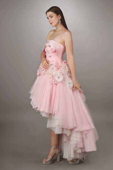 Anjum Qureshi Pink Silk, Organza, Net Floral Embroidered Textured Gown Online at Aza Fashions Anjum Qureshi_Pink Silk, Organza, Net Floral Embroidered Textured Gown _Online_at_Aza_Fashions