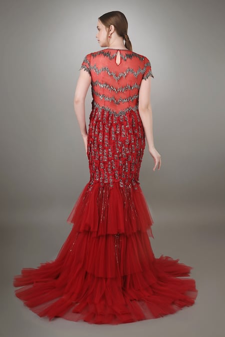 Anjum Qureshi Fray Textured Mermaid Gown 