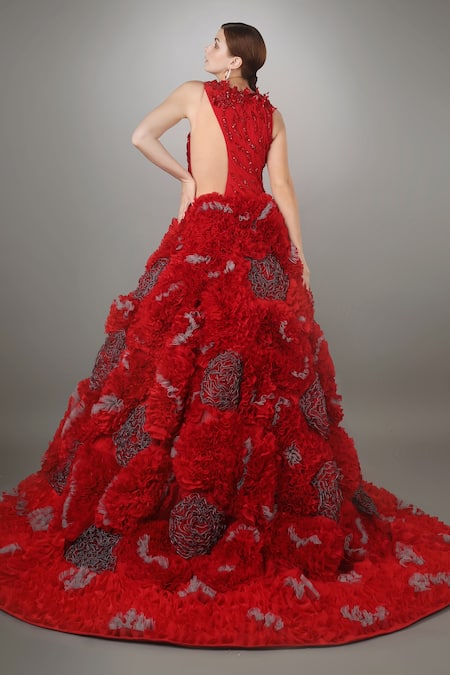 Anjum Qureshi Ruffle Textured Ball Gown 