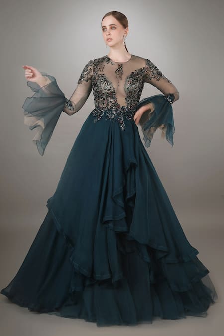 Anjum Qureshi Layered Organza Gown 