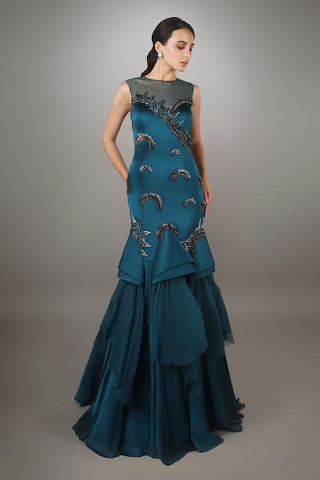 Anjum Qureshi Embroidered Cone Textured Gown 