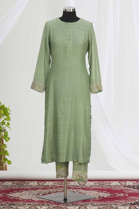 Neha Khullar Green Round Embroidered Kurta Set Online at Aza Fashions Neha Khullar_Green Round Embroidered Kurta Set _Online_at_Aza_Fashions