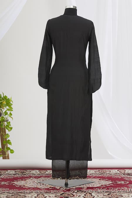Shop_Neha Khullar_Black Embroidered Kurta Set For Kids_at_Aza_Fashions