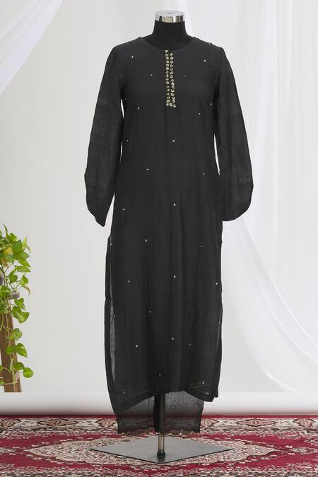 Neha Khullar_Black Embroidered Kurta Set For Kids_Online_at_Aza_Fashions