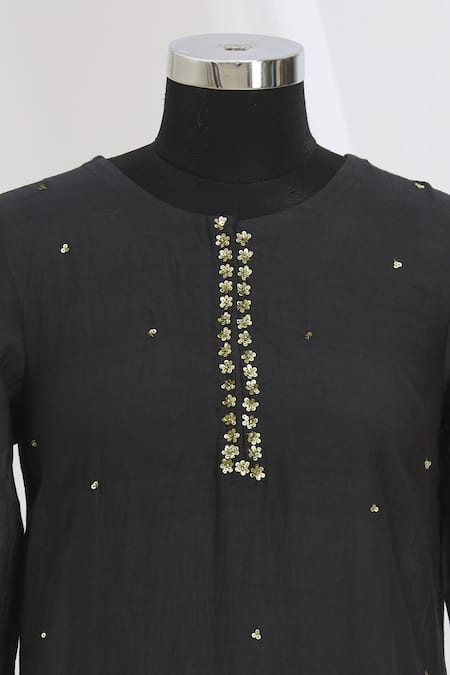 Shop_Neha Khullar_Black Embroidered Kurta Set For Kids_Online_at_Aza_Fashions