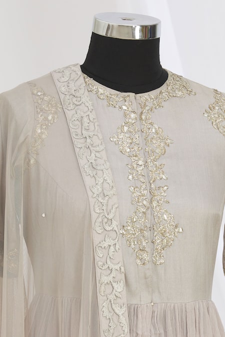Shop Neha Khullar Grey Round Embroidered Anarkali Set Online at Aza Fashions Shop_Neha Khullar_Grey Round Embroidered Anarkali Set _Online_at_Aza_Fashions