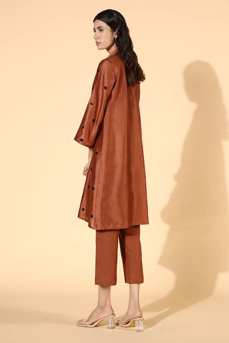 Meadow Brown Tunic Silk Chanderi Pants Linen Inner Spread And Set Online at Aza Fashions Meadow_Brown Tunic Silk Chanderi Pants Linen Inner Spread And Set _Online_at_Aza_Fashions