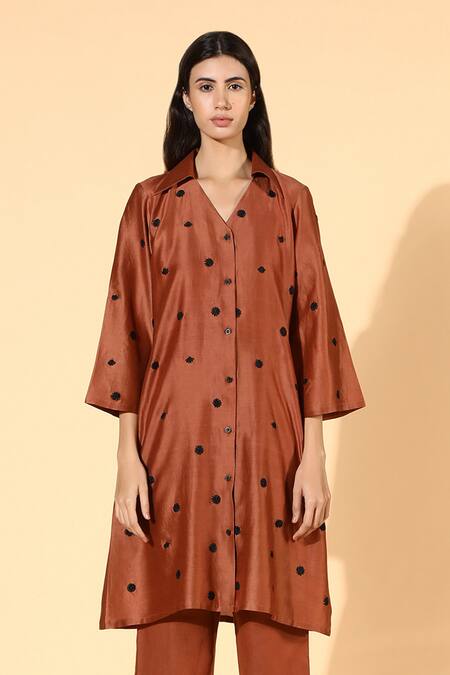 Buy Meadow Brown Tunic Silk Chanderi Pants Linen Inner Spread And Set Online at Aza Fashions Buy_Meadow_Brown Tunic Silk Chanderi Pants Linen Inner Spread And Set _Online_at_Aza_Fashions