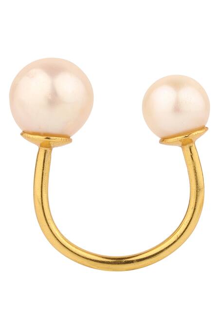 Buy_Anaash_White Metal And Pearl Ring - Set Of 3_Online_at_Aza_Fashions