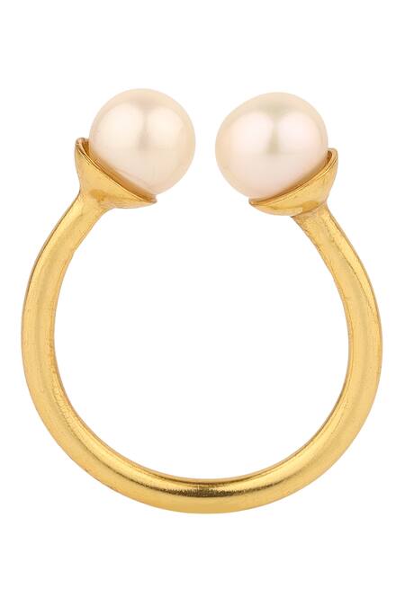 Shop_Anaash_White Metal And Pearl Ring - Set Of 3_Online_at_Aza_Fashions