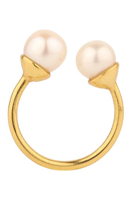 Anaash_White Metal And Pearl Ring - Set Of 3_at_Aza_Fashions