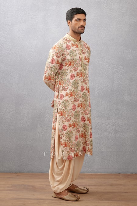 Torani_Beige Cotton Silk Chintz Airawata Ashfaq Printed Kurta Set _Online_at_Aza_Fashions