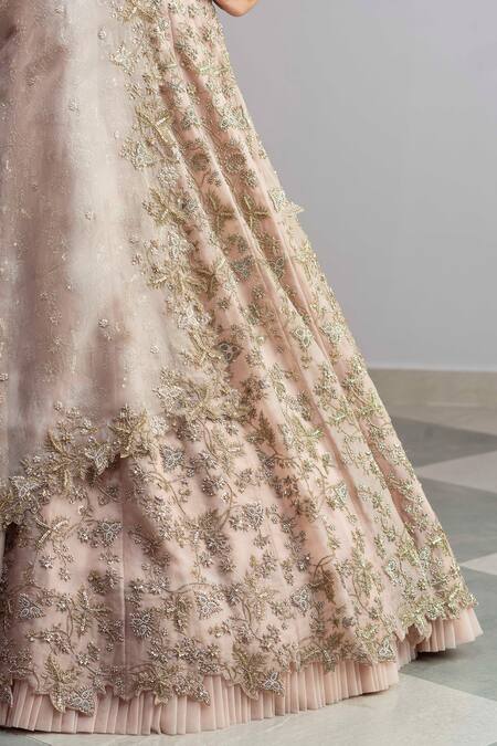 Shop_Anushree Reddy_Beige Organza V Neck Khwabeeda Bridal Lehenga Set_Online_at_Aza_Fashions