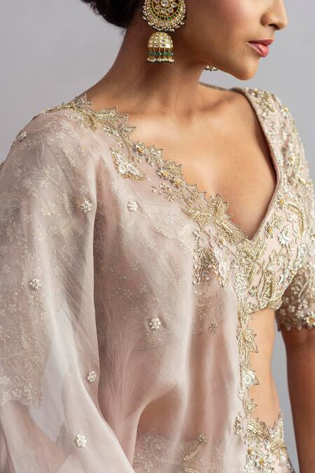 Anushree Reddy_Beige Organza V Neck Khwabeeda Bridal Lehenga Set_at_Aza_Fashions