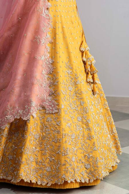 Shop Anushree Reddy Yellow Organza Embroidery Square Neck Nisf Bridal Lehenga Set Online at Aza Fashions Shop_Anushree Reddy_Yellow Organza Embroidery Square Neck Nisf Bridal Lehenga Set _Online_at_Aza_Fashions