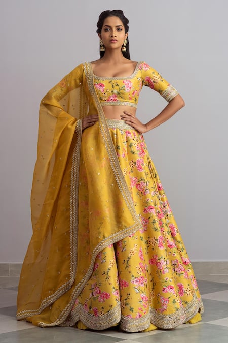 Yellow Digital Floral Printed Lehenga Choli With Dupatta Latest 2139LG02