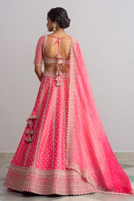 Shop Anushree Reddy Pink Raw Silk Dupatta Organza Embroidery Riwaayat Bridal Lehenga Set at Aza Fashions Shop_Anushree Reddy_Pink Raw Silk Dupatta Organza Embroidery Riwaayat Bridal Lehenga Set _at_Aza_Fashions