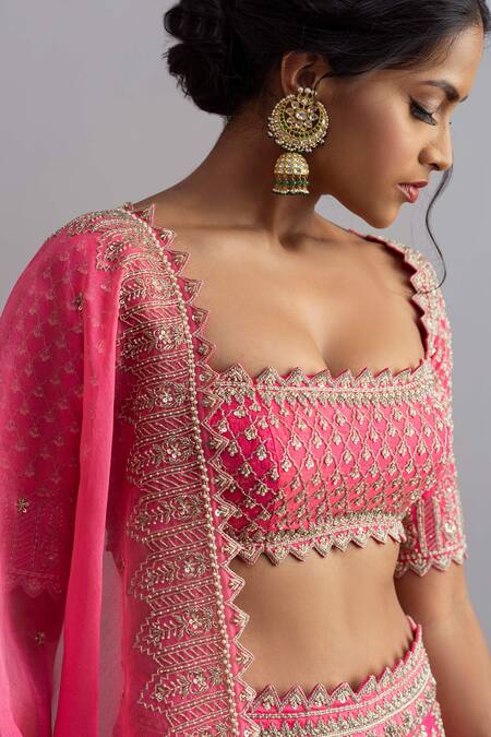 Anushree Reddy Pink Raw Silk Dupatta Organza Embroidery Riwaayat Bridal Lehenga Set at Aza Fashions Anushree Reddy_Pink Raw Silk Dupatta Organza Embroidery Riwaayat Bridal Lehenga Set _at_Aza_Fashions
