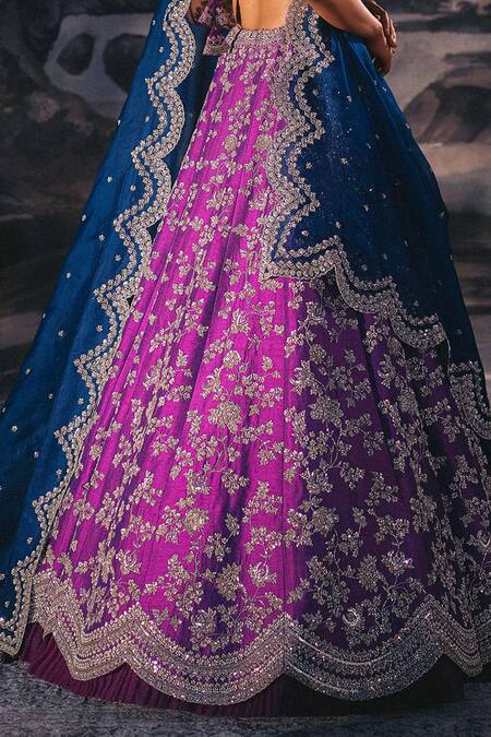 Shop_Anushree Reddy_Purple Raw Silk And Organza Cutdana, Sequin & Thread Square Bridal Lehenga Set_Online_at_Aza_Fashions
