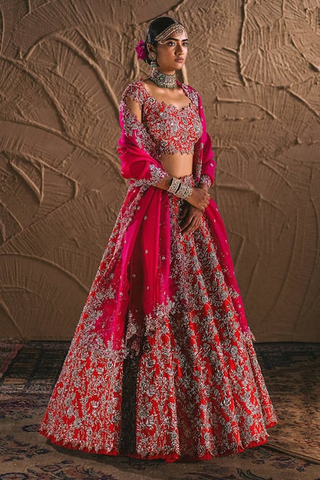 Buy Anushree Reddy Raw Silk Embroidered Lehenga Set Online | Aza Fashions