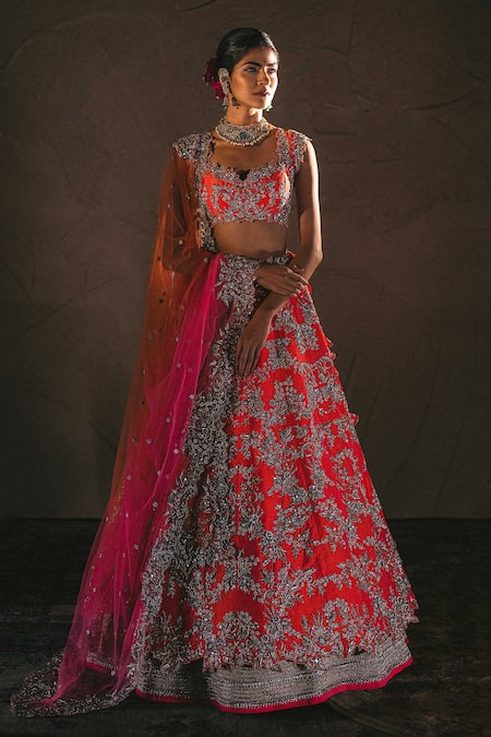 Buy Anushree Reddy Green Silk Bebak Floral Print Lehenga Set Online | Aza  Fashions | Floral lehenga, Fashion, Lehenga