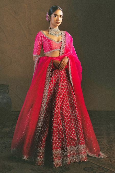 Buy Ivory organza lehenga set by Anushree Reddy at Aashni and Co