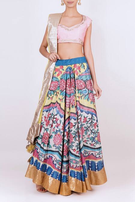 AHARIN INDIA Embroidered Blouse & Printed Lehenga Set 