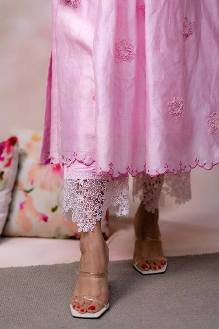 Buy Anushka Repswal - Sewing Love Pink Kurta Chanderi, Pant Cotton Floral Round Pintuck And Set Online at Aza Fashions Buy_Anushka Repswal - Sewing Love_Pink Kurta Chanderi, Pant Cotton Floral Round Pintuck And Set _Online_at_Aza_Fashions