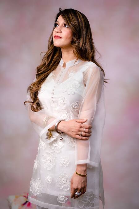 Anushka Repswal - Sewing Love Ivory Inner Kurta Shantoon, Kurta Organza, Pants Cotton Lycra 3d And Set Online at Aza Fashions Anushka Repswal - Sewing Love_Ivory Inner Kurta Shantoon, Kurta Organza, Pants Cotton Lycra 3d And Set _Online_at_Aza_Fashions