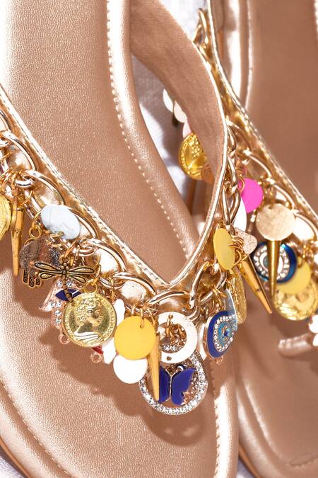 Foot Fuel_Gold Ardor Charm Embellished Flats _Online_at_Aza_Fashions