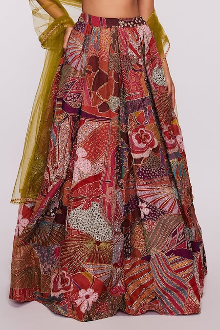 Shop_Aisha Rao_Pink Net, Indian Organza Divergence Sweetheart Neck Print Skirt Set _Online_at_Aza_Fashions