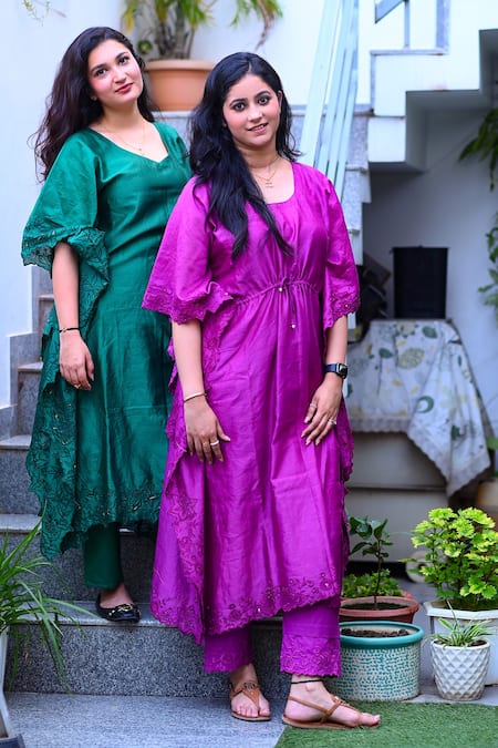 Anushka Repswal - Sewing Love Chanderi Embroidered Kaftan & Pant Set 